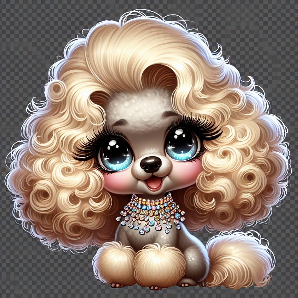 Glamorous Cartoon Poodle with Blonde Hair