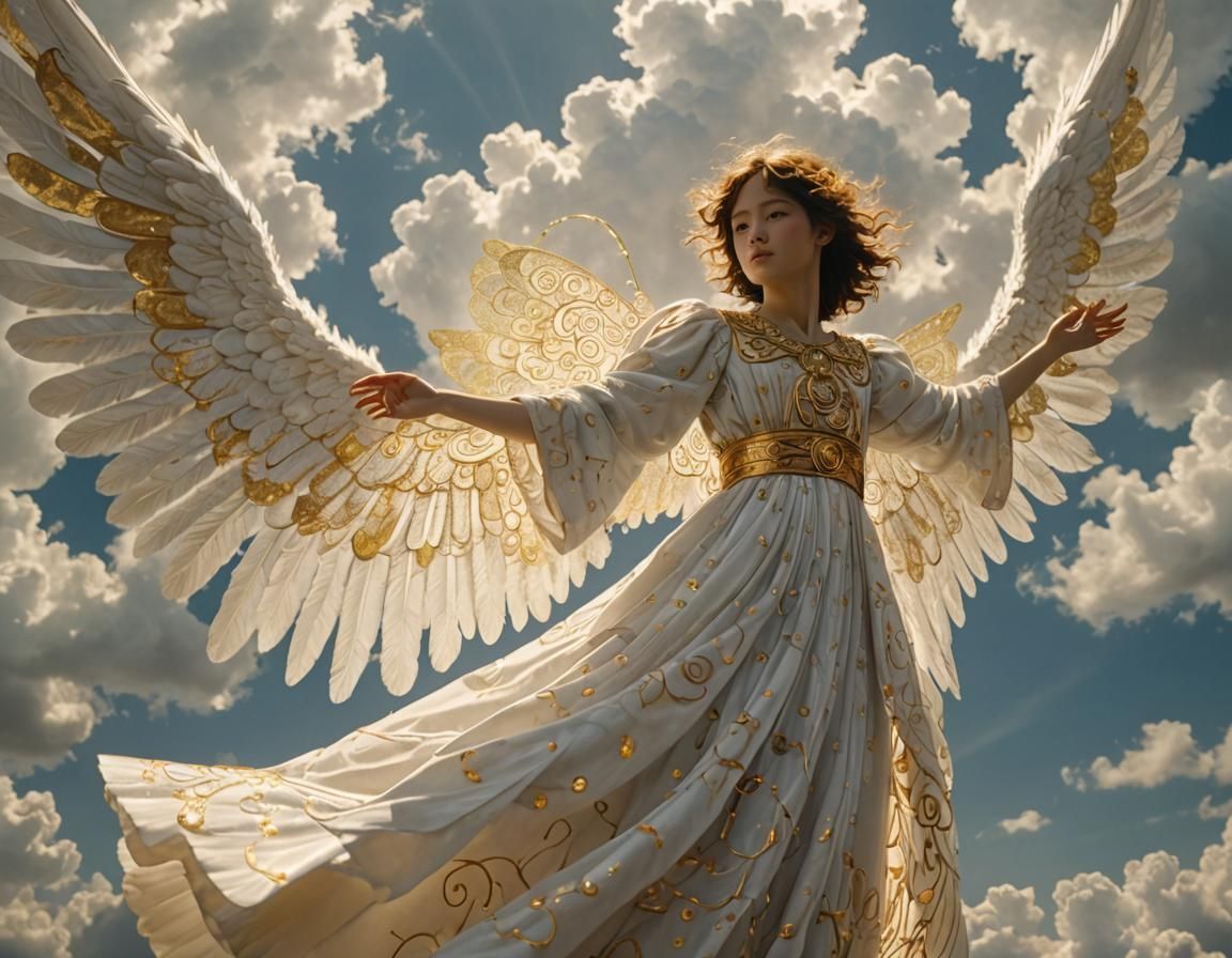 Heavenly Six-Winged Angel in Klimt Style