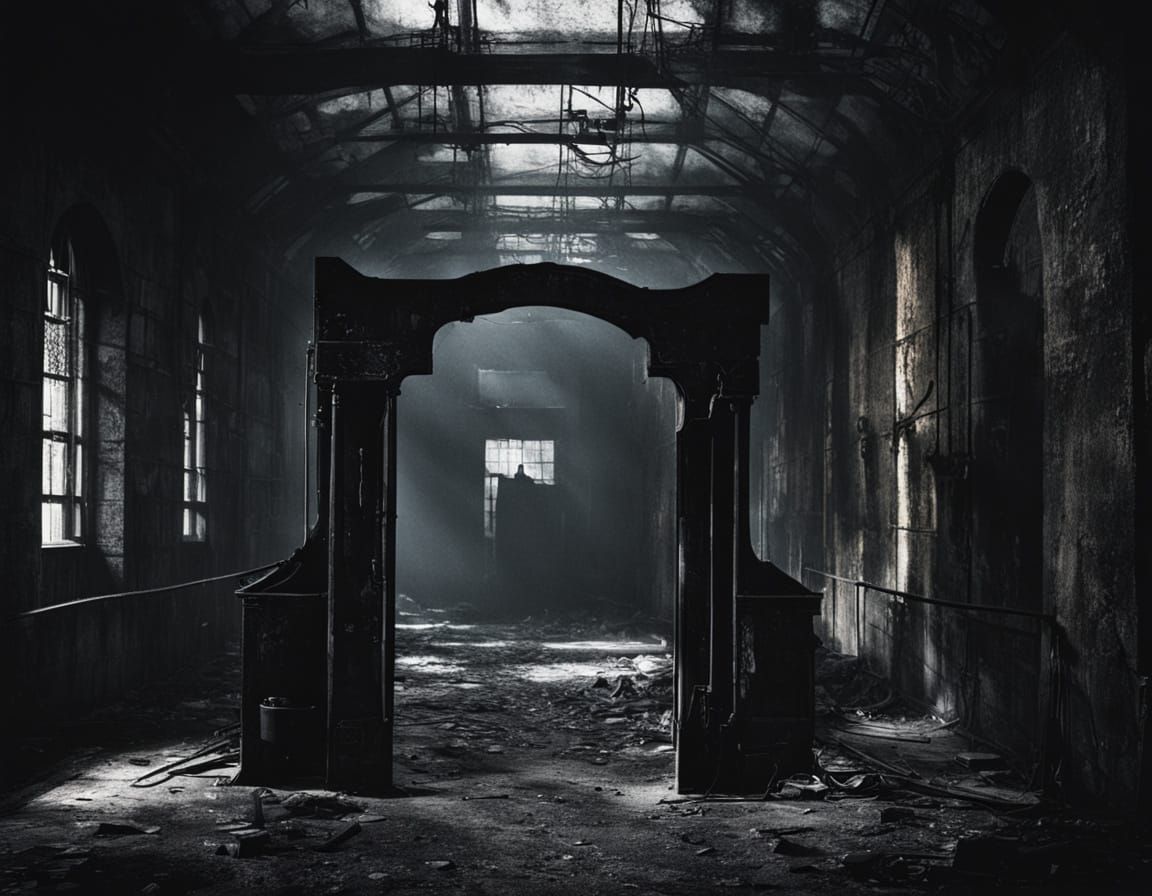 Surreal Guillotine in Dark, Moody Stone Room