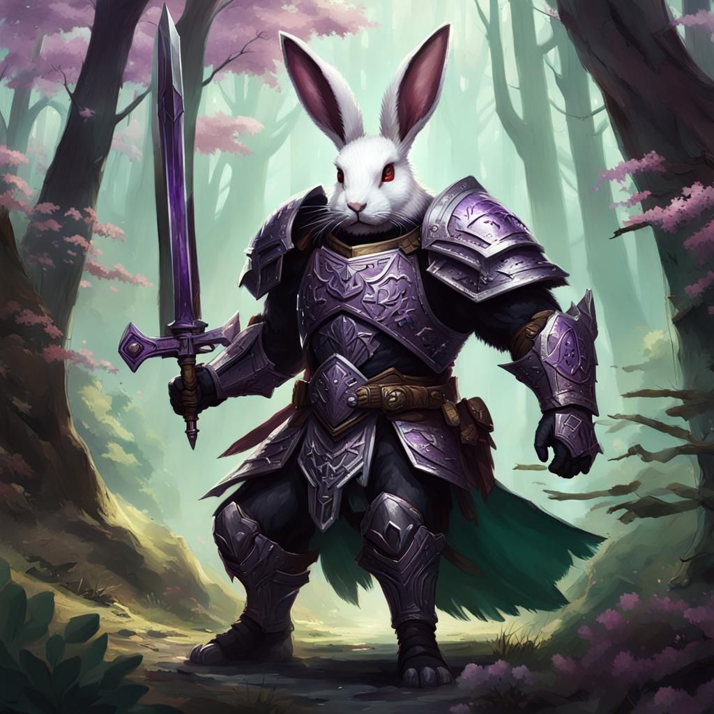 Rabbit Warrior in Forest: Hyperrealistic Concept Art