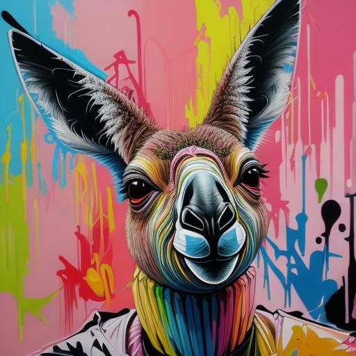Colorful Kangaroo in Graffiti Street Art Style