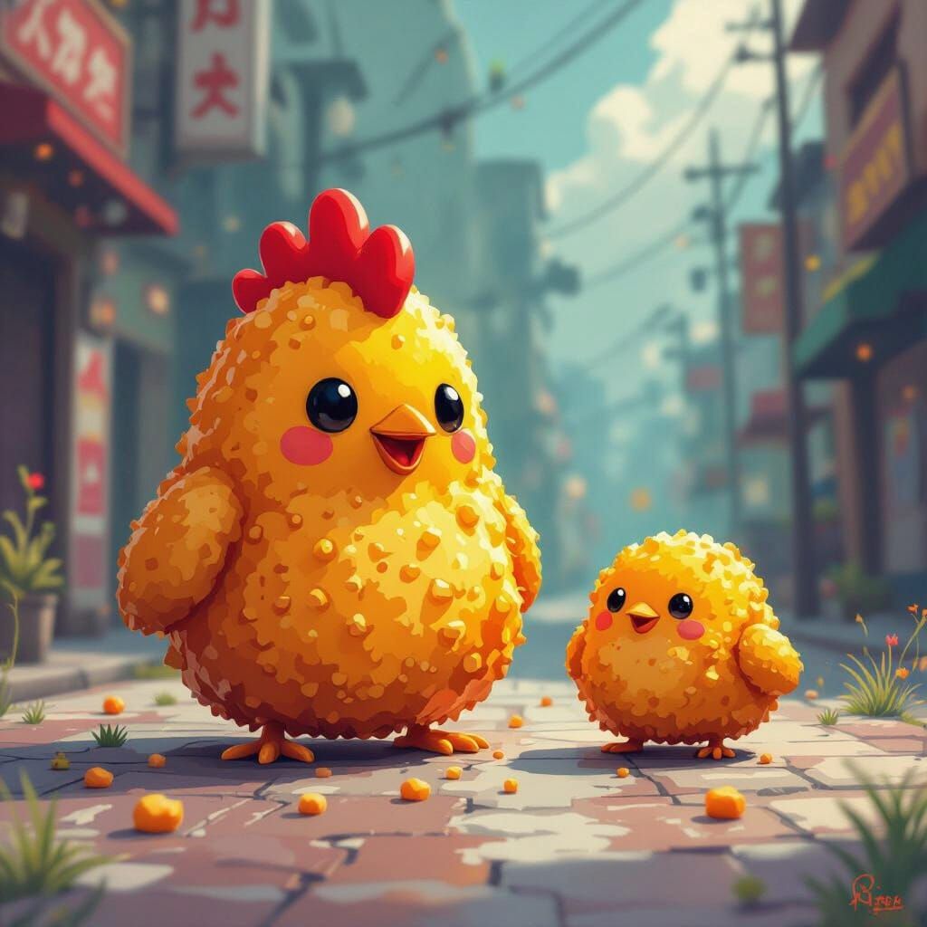 Giant and Small Chicken Nuggets as Digital Art