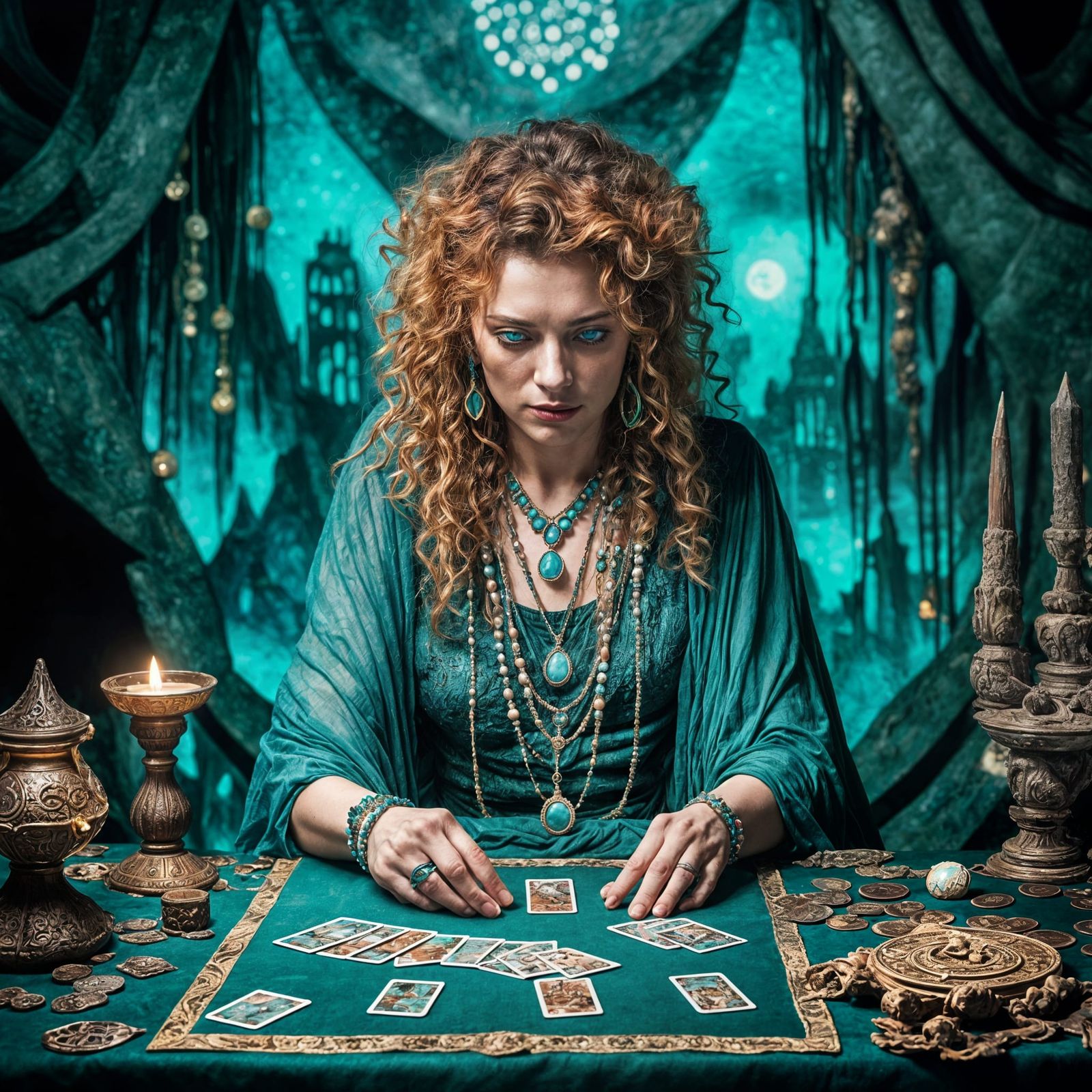 Turquoise Cavern Fortune Teller in Egon Schiele Style