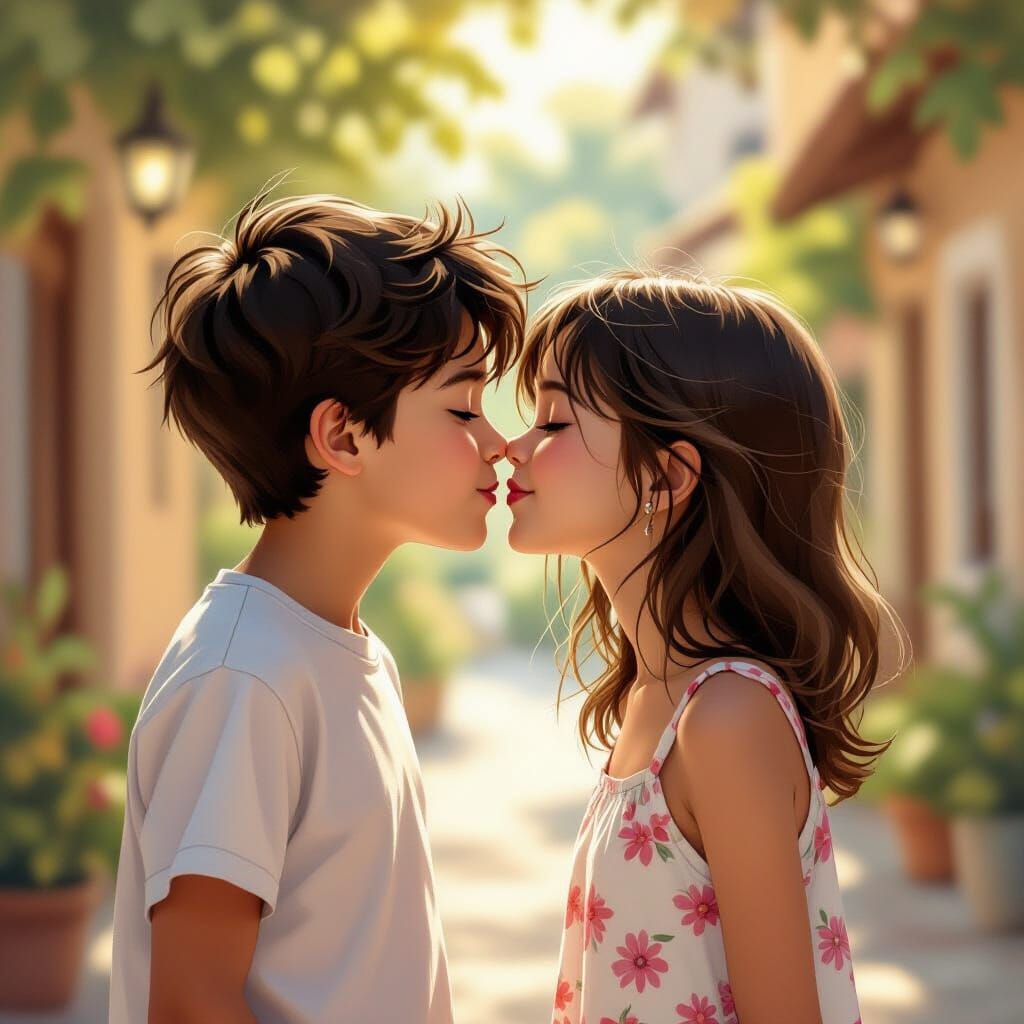 Romantic Kiss in Dreamlike Pastel Art Style