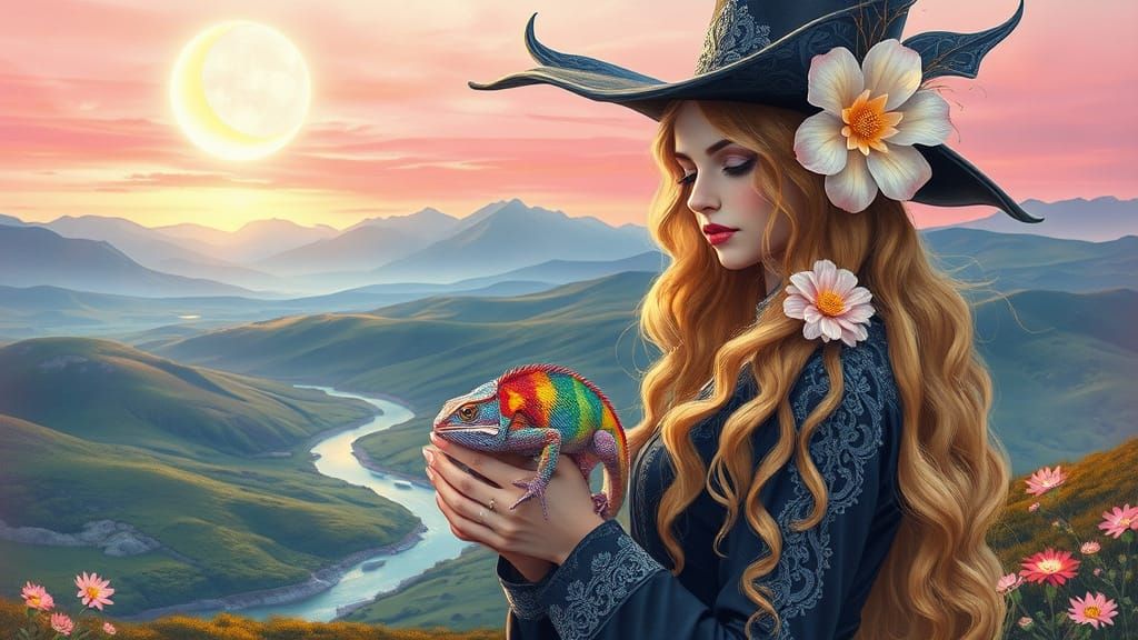 Ethereal Portrait of a Woman with Golden Hair and Lavender F...