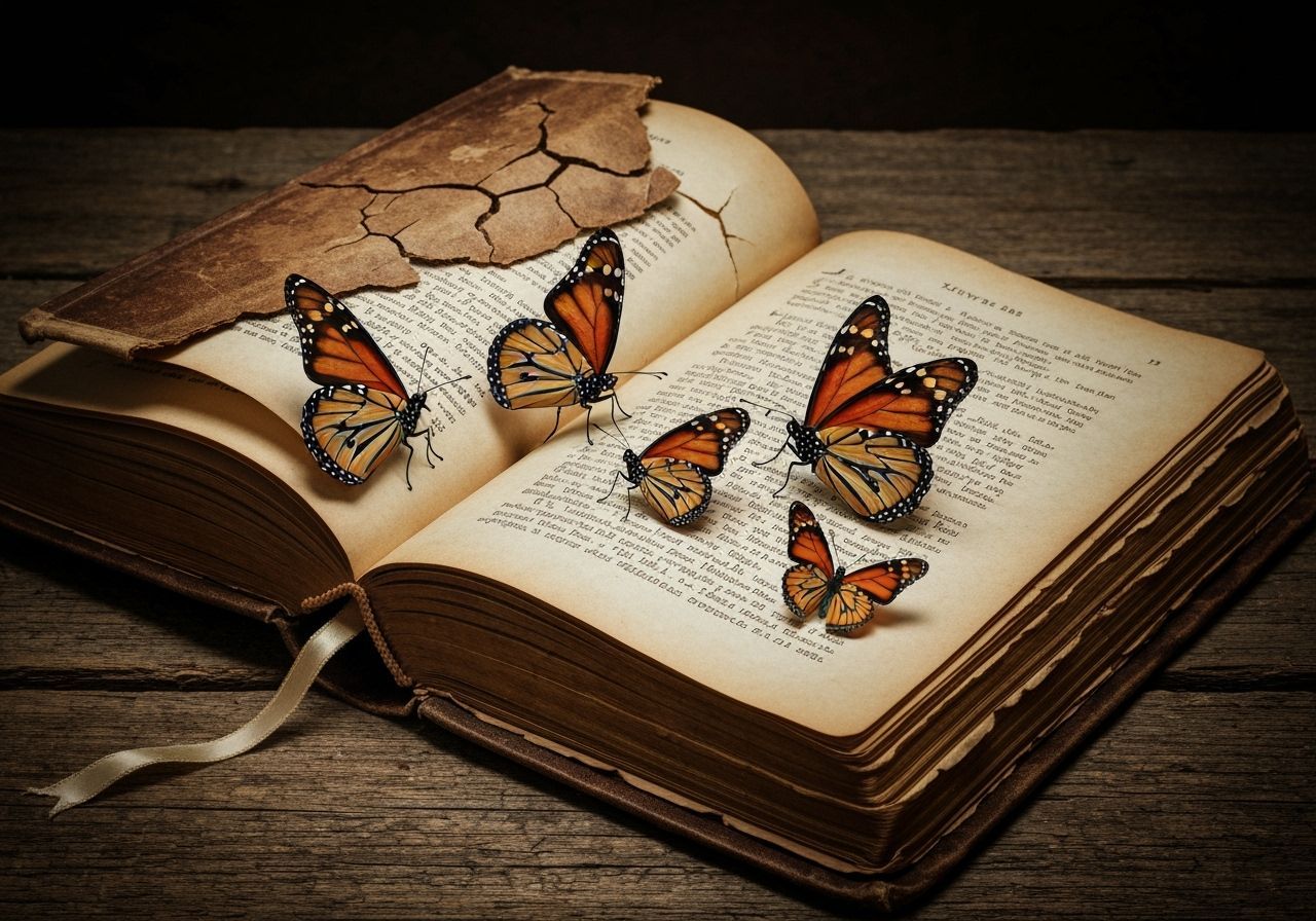 Old Book with Monarch Butterflies, Renaissance Style