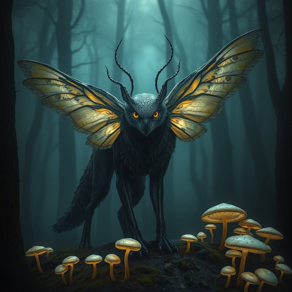 Surreal, Nocturnal Beast Emerges from Dark Forest