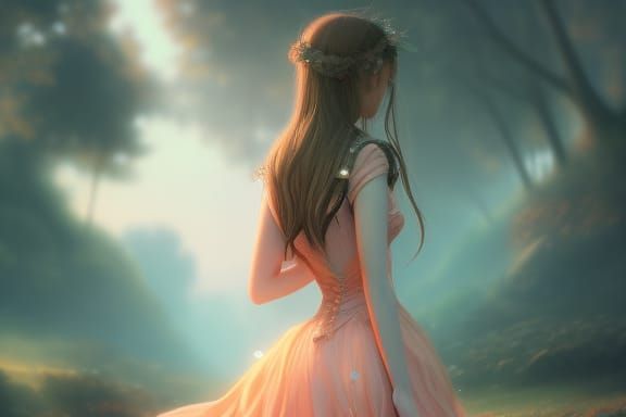 Peach Dress Portrait in Digital Art Style