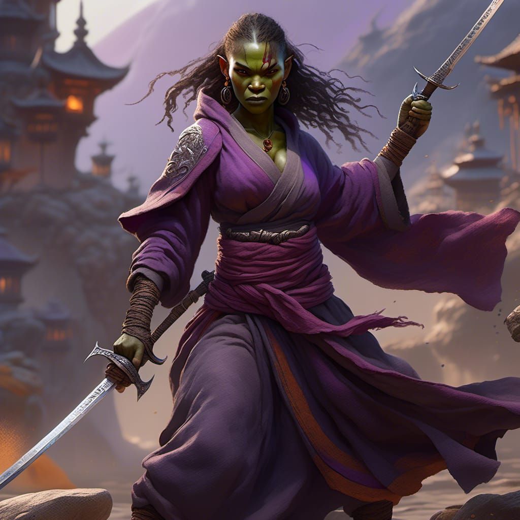 Half-Orc Monk in Combat Ready Stance