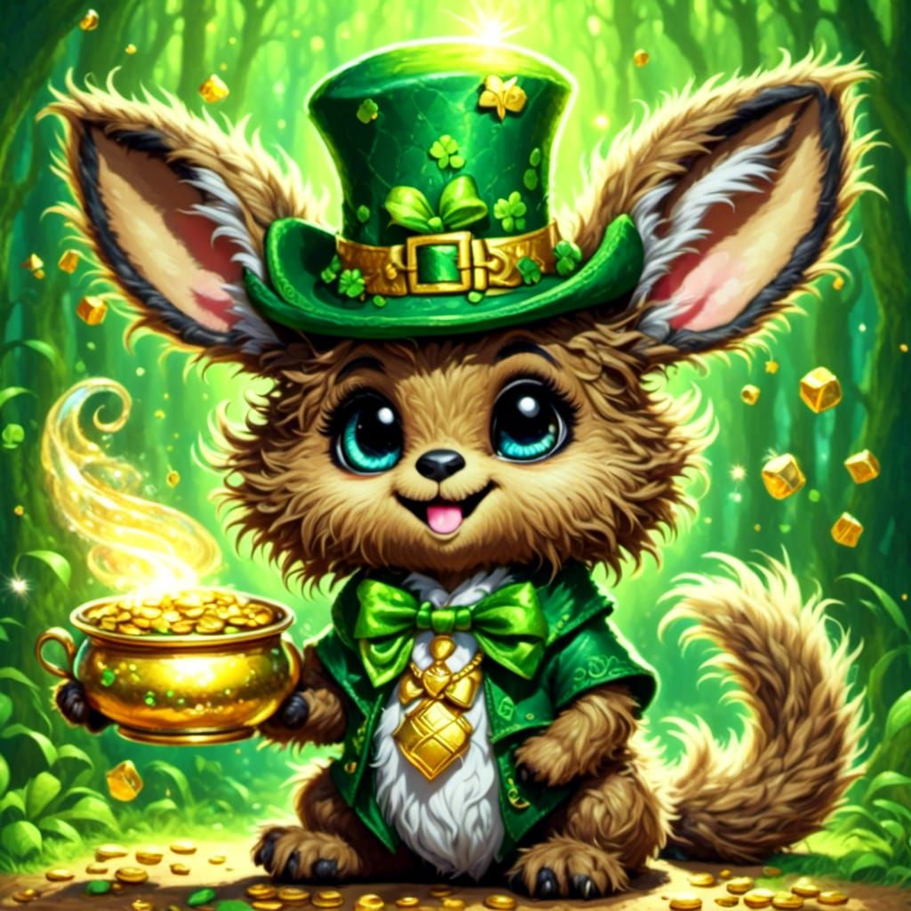 Chibi Kangaroo Leprechaun with Glittery Wings