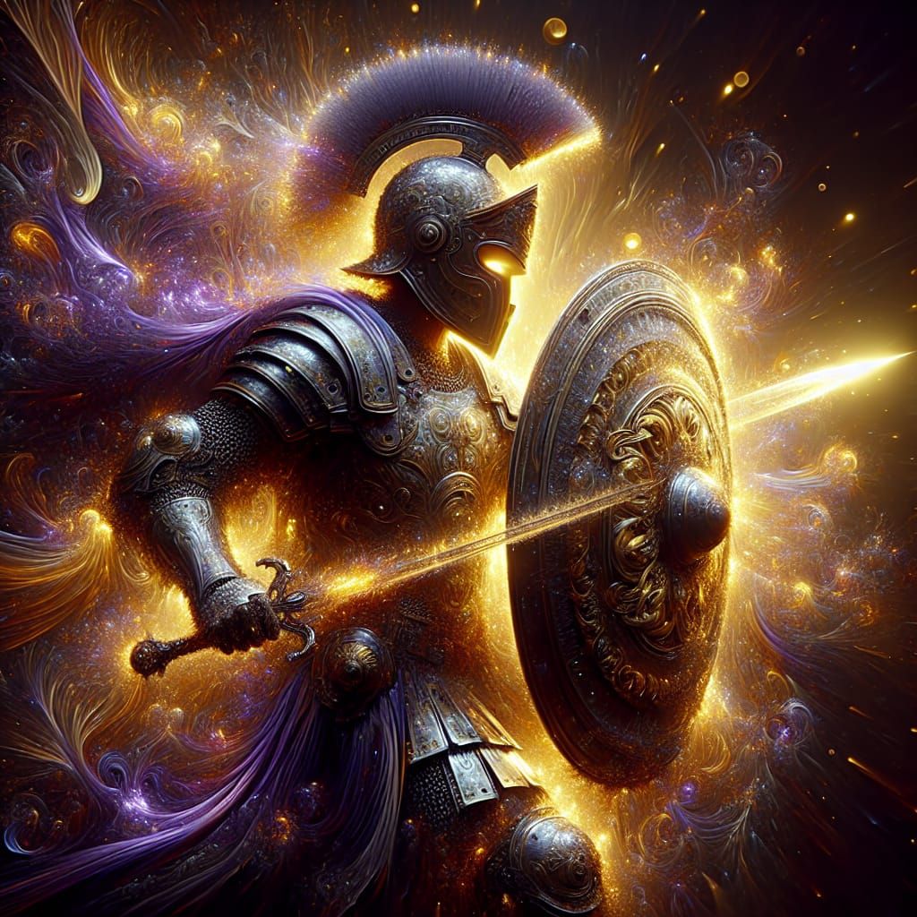 Middle-Eastern Warrior Shielding Faith in Fantasy Realm