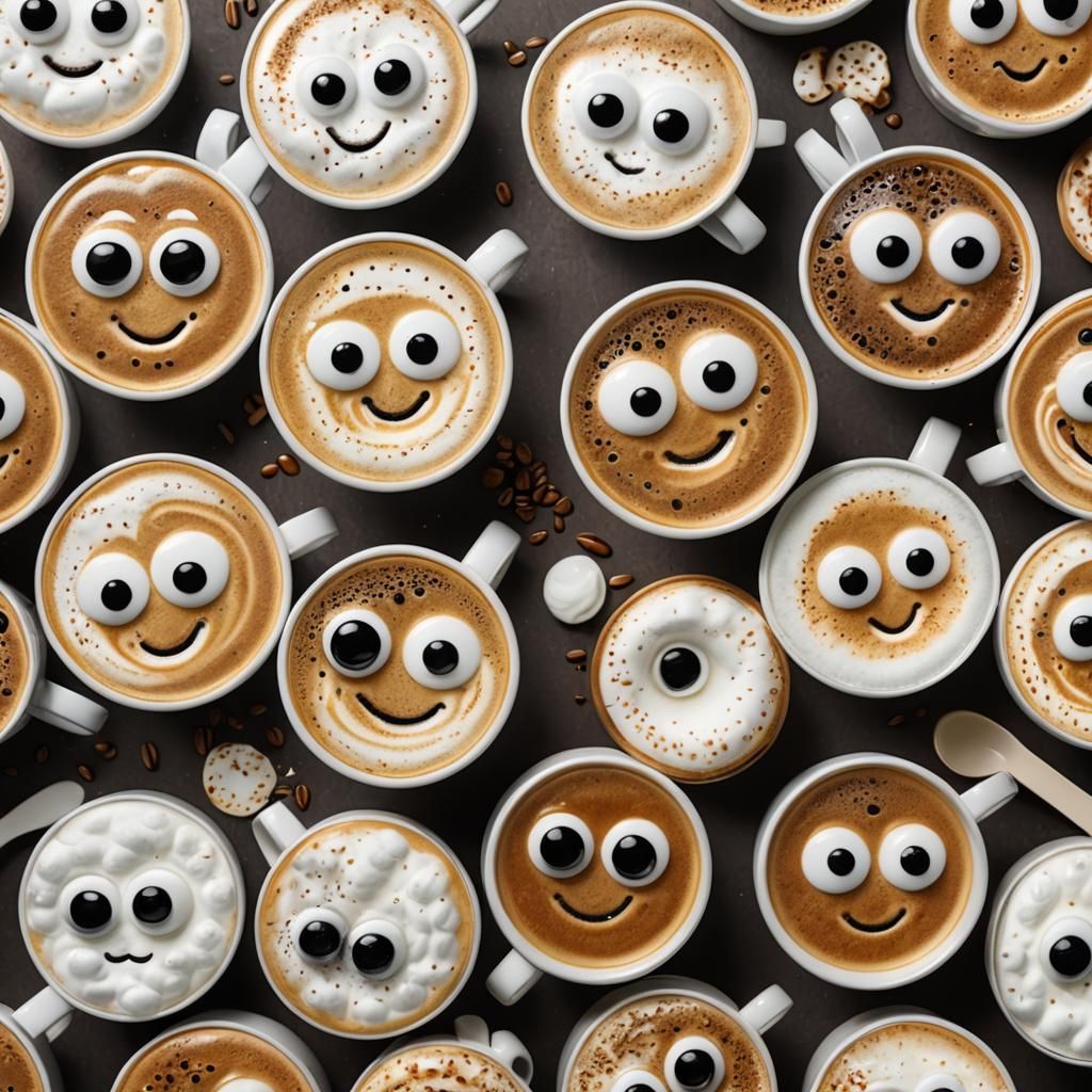 Whimsical Coffee Faces with Froth and Googley Eyes
