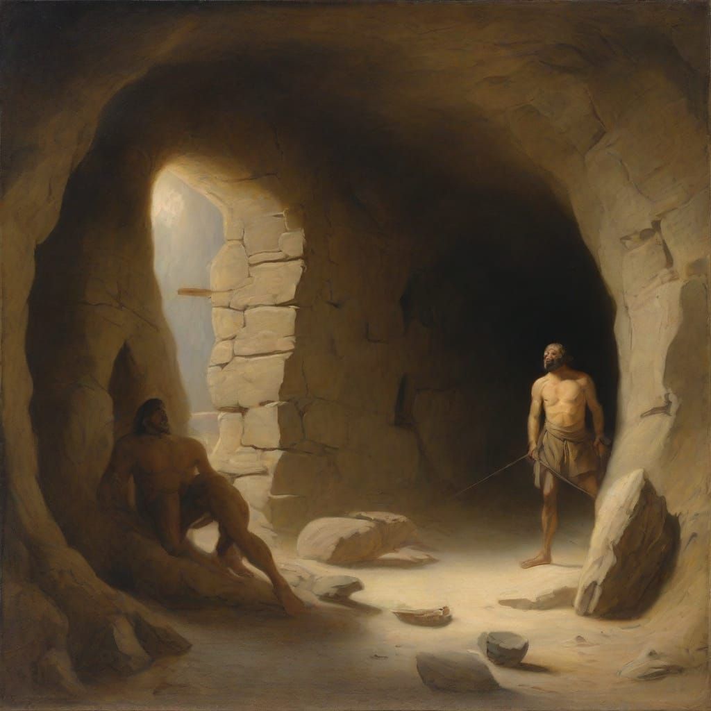 Cyclops in Cave as Oil Painting