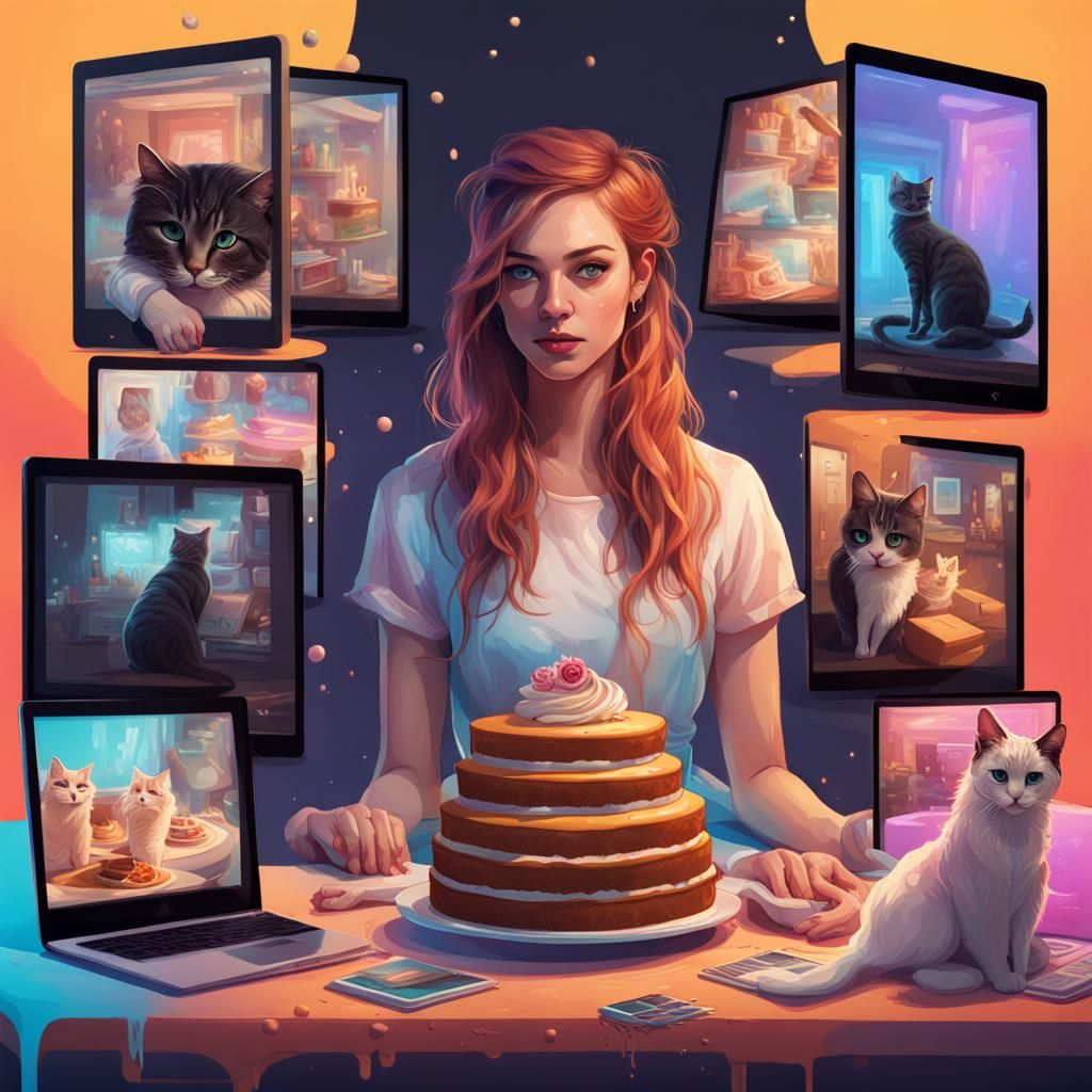 Hyperrealistic Multi-Screen Portrait with Cat Theme