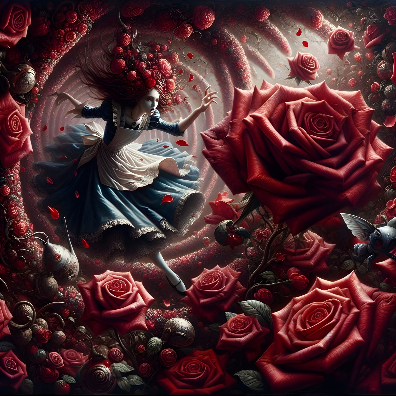 Surrealist Metaphysical Artwork: Alice Emerging from Blood R...