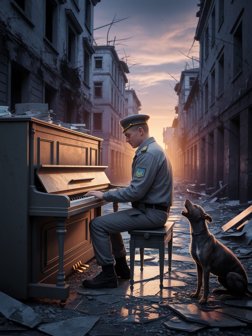 Ukrainian Soldier's Haunting Piano Serenade in Ruins