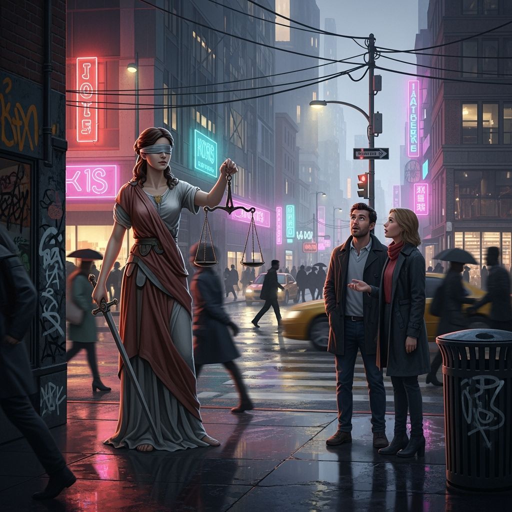 Lady Justice on a Modern Street Corner