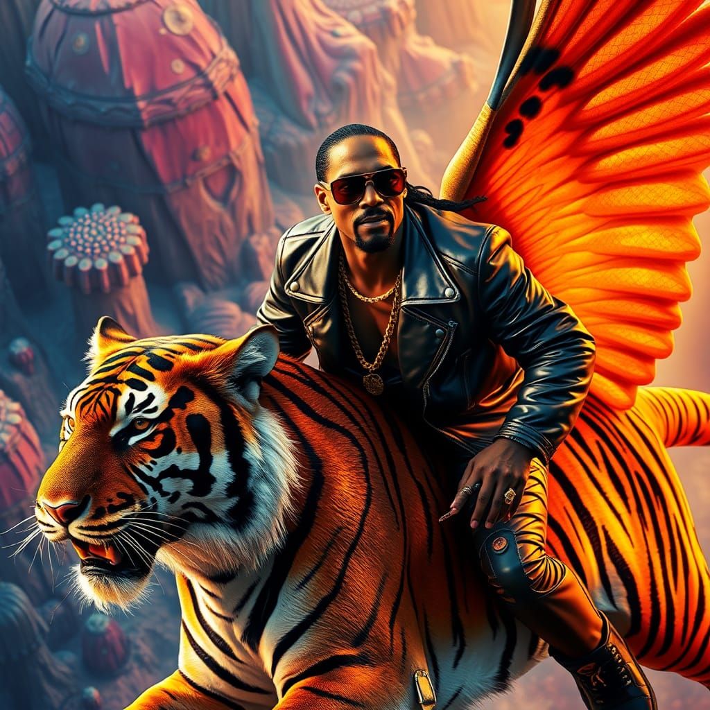 Snoop Dogg Rides a Flying Tiger in Hyperrealism