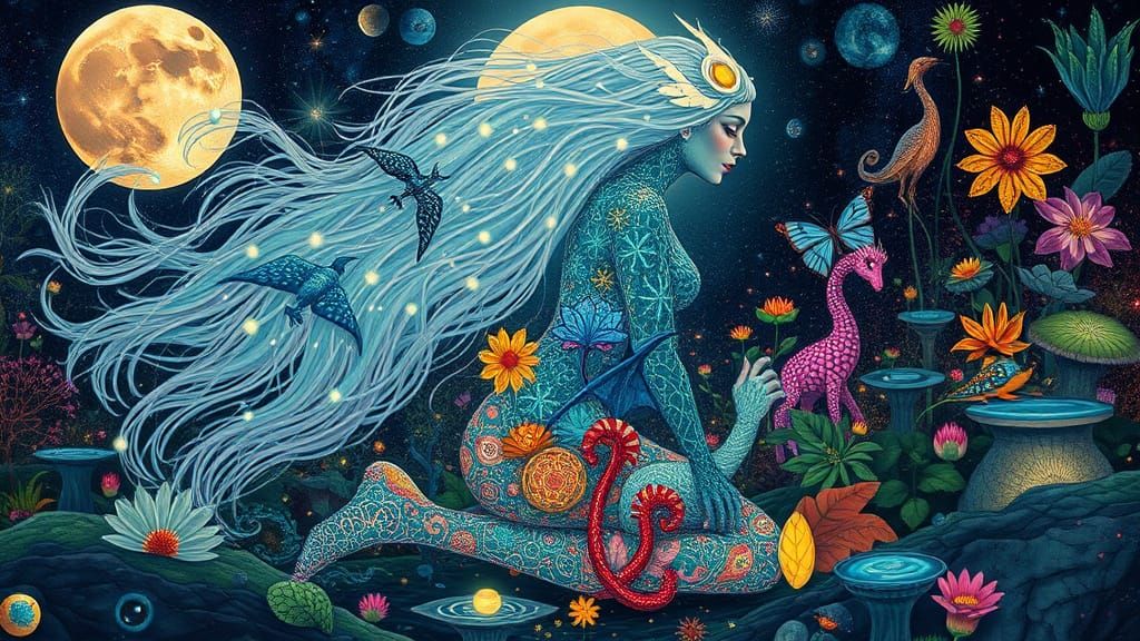 Ethereal Goddess of Nature's Cycles in Dreamlike Splendor