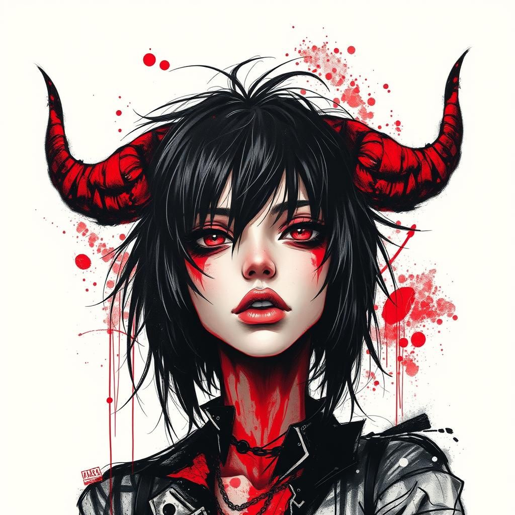 Anime Woman with Horns, Heavy Metal Album Cover Art
