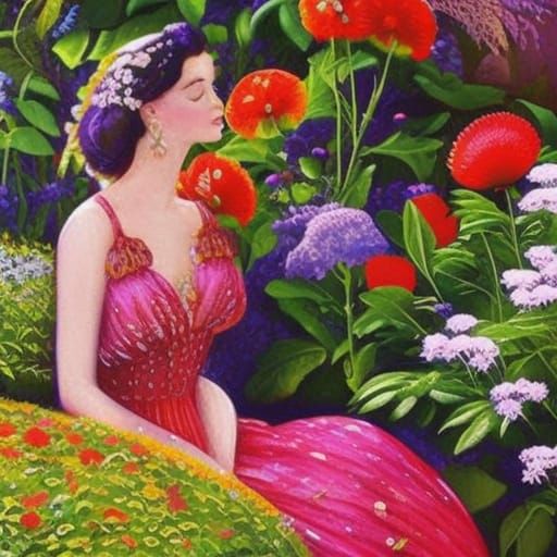 Woman Dancing in Dewy Garden: Gouache Impressionist Style