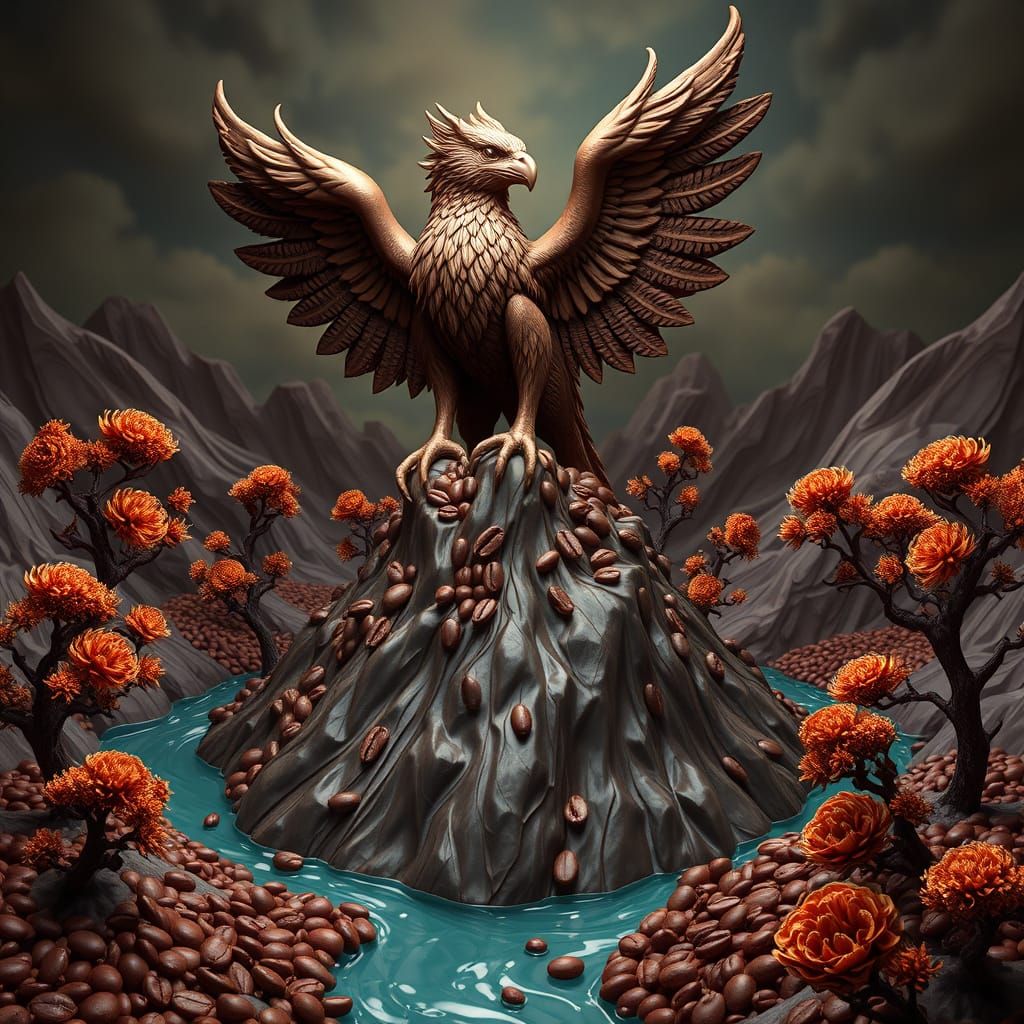 Chocolate Griffin Sculpture in Detailed Matte Painting Style