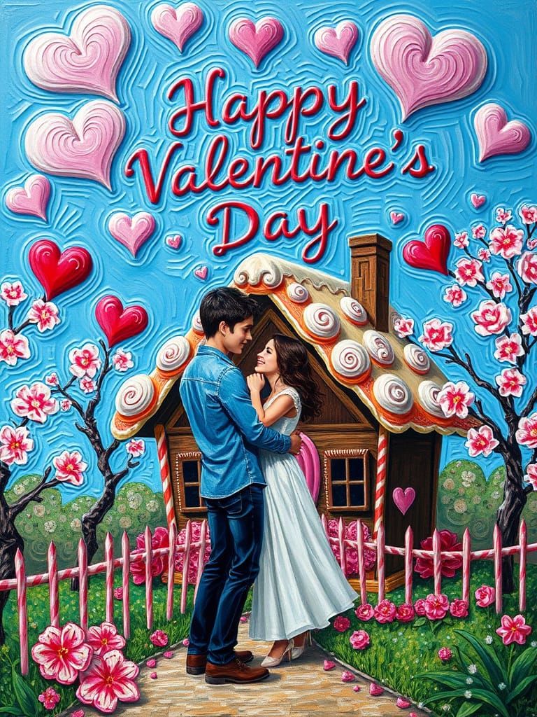 Whimsical Valentine's Day Scene in Neo-Impressionist Style