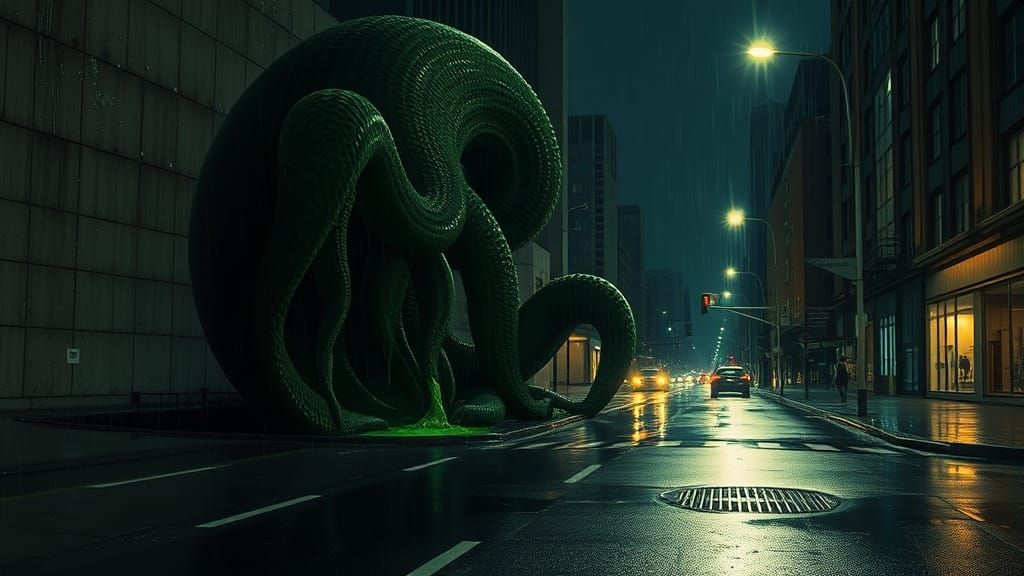 Cosmic Horror Emerges in Surrealist City Night