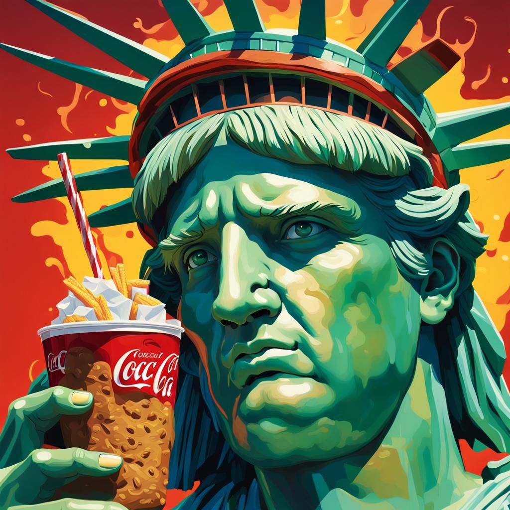 Statue of Liberty Enjoys Coca-Cola and Fast Food