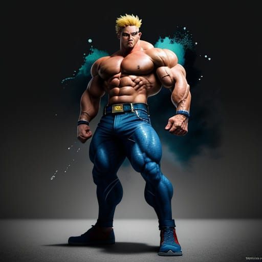 Cyberpunk Hero: Blonde Muscle Stud in Fantastical Landscape