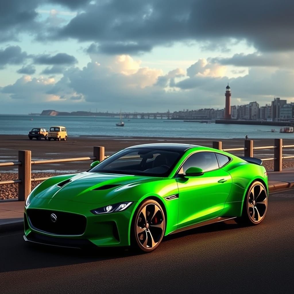 Sleek 2030s Jaguar Coupe in British Racing Green