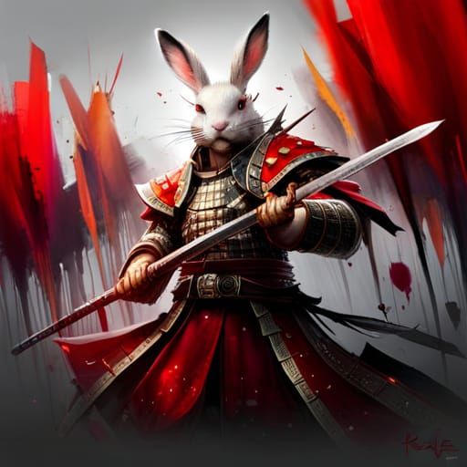 Samurai Rabbit in Yoroi Armor, Ukiyo-e Style
