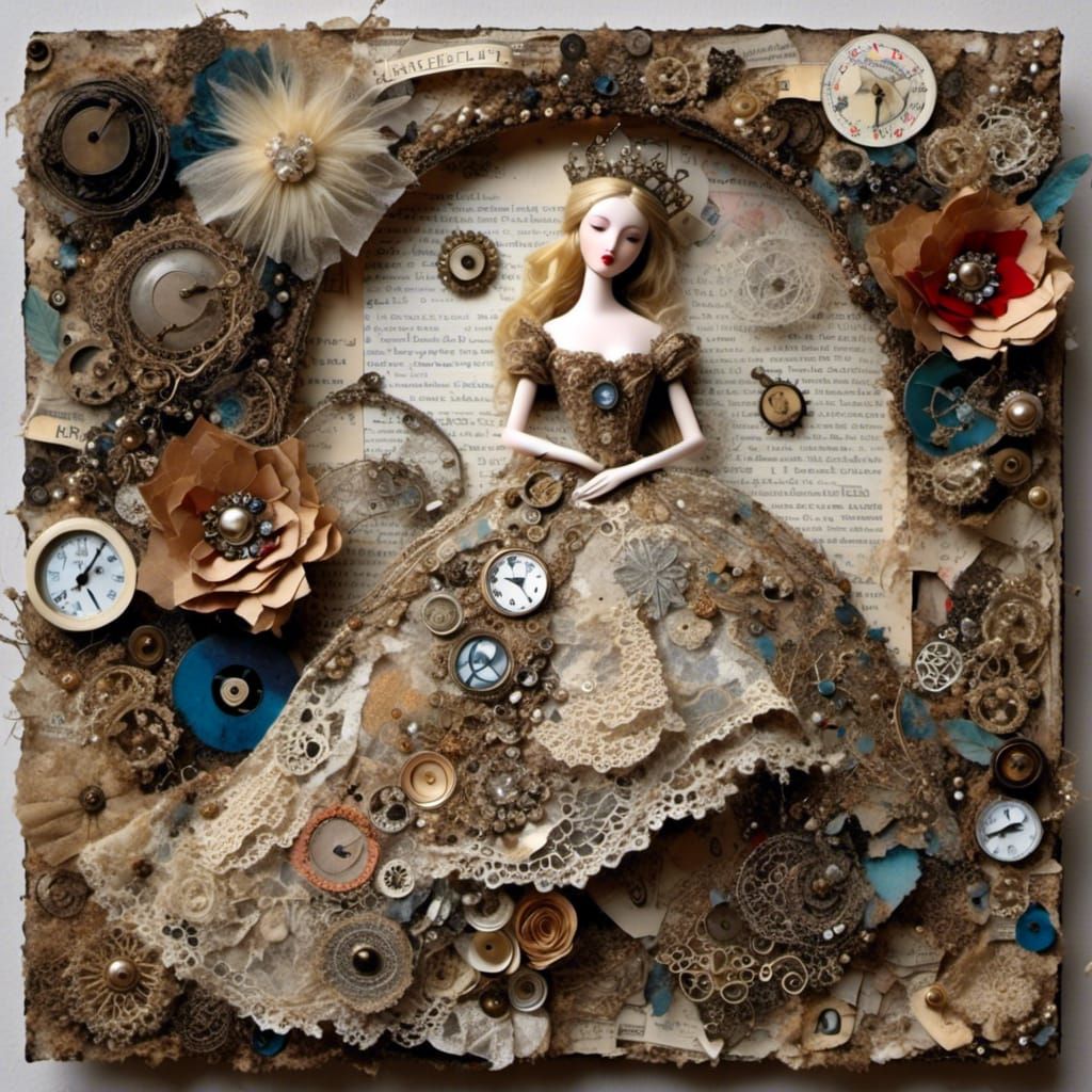 Mixed Media Collage: Sleeping Beauty Portrait