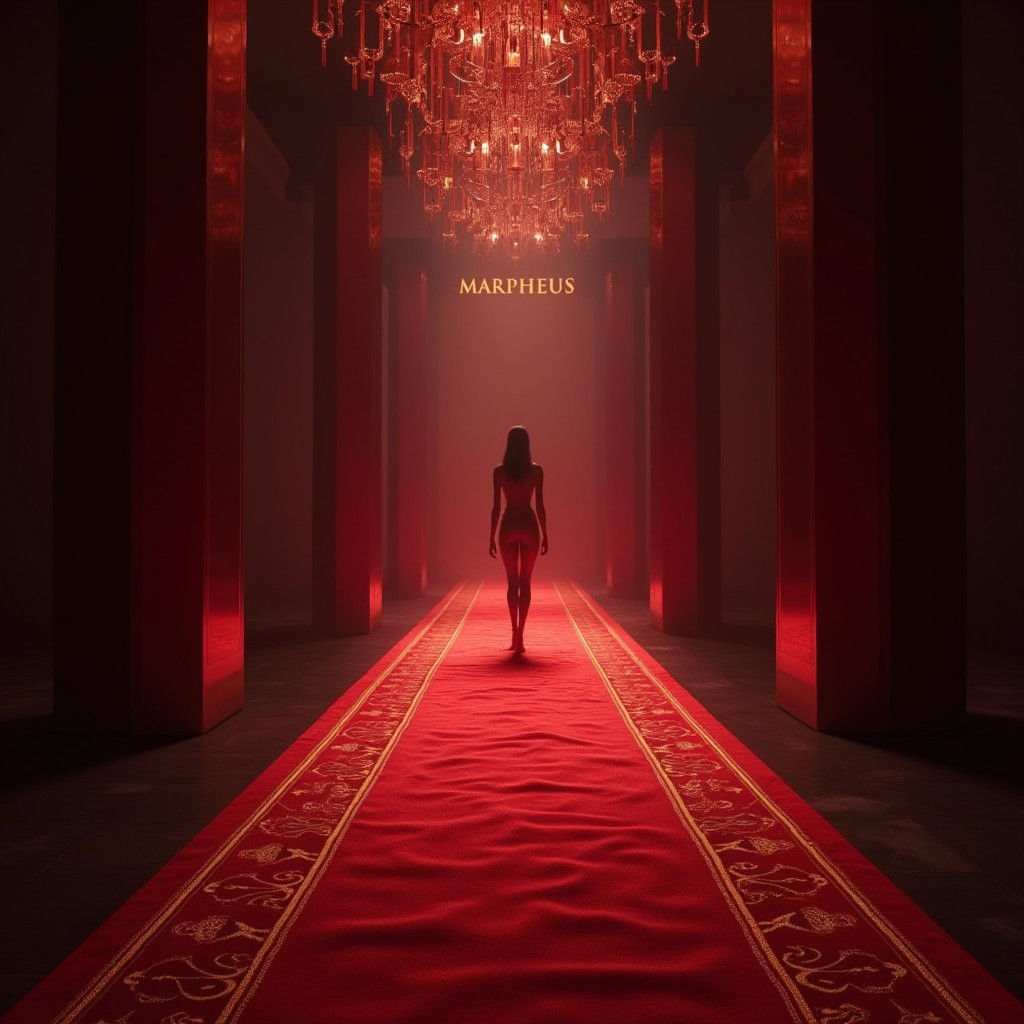 Supermodel on Radiant Red Carpet Catwalk