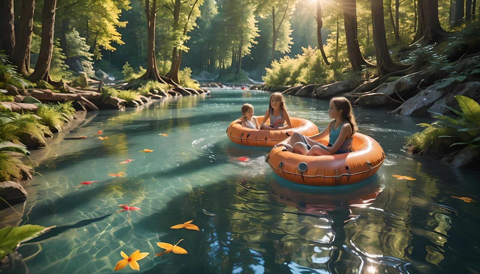 Brother and Sister Relaxing on Lazy River