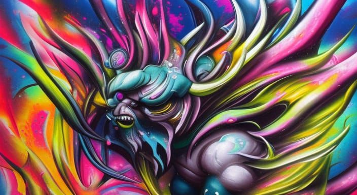Dynamic Sagittarius Graffiti Art in Polychromatic Style