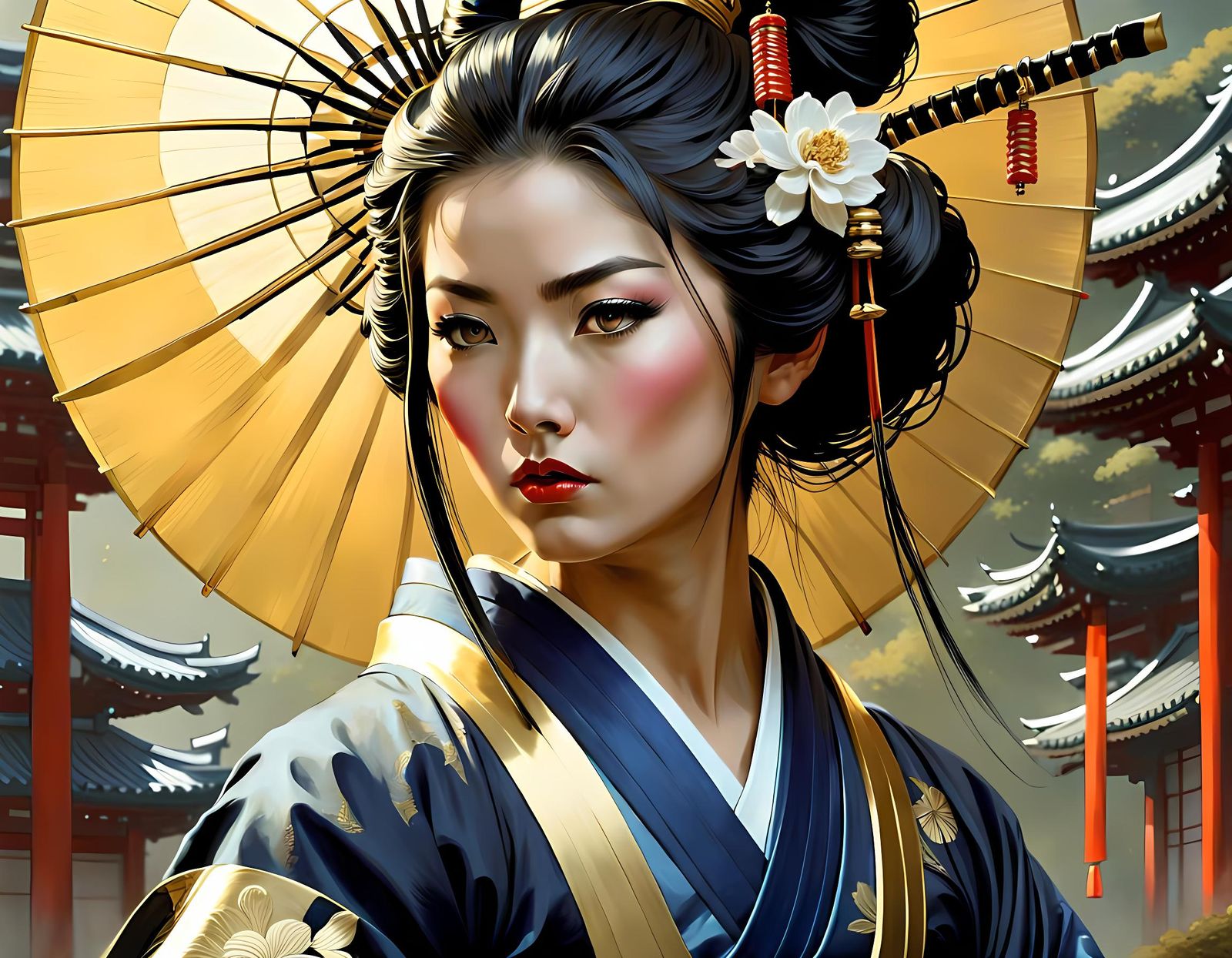 Exquisite Samurai Warrior in Golden Fantasycore Style