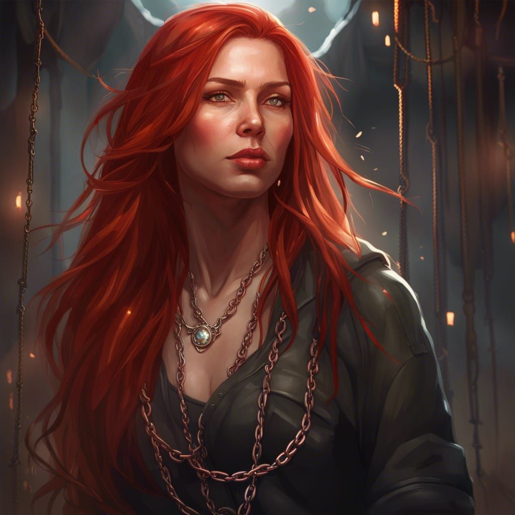 Red-Haired Woman in Cargo Pants: Hyperdetailed Portrait