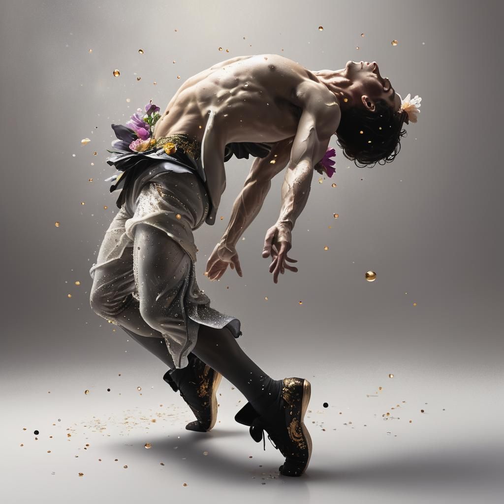 Ballet Dancer Leaping in a Klimt-Inspired Digital Painting