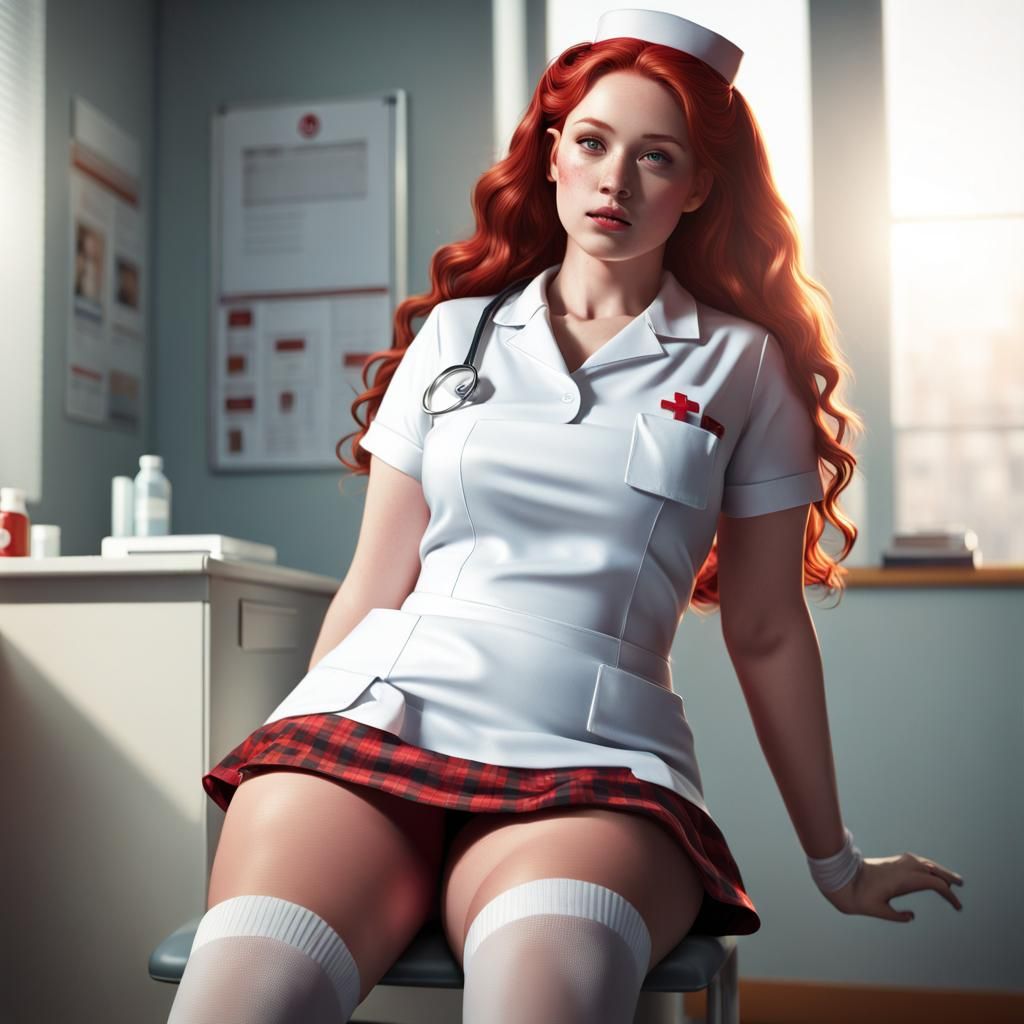 Nurse with Red Hair in Clinic, 3D Render