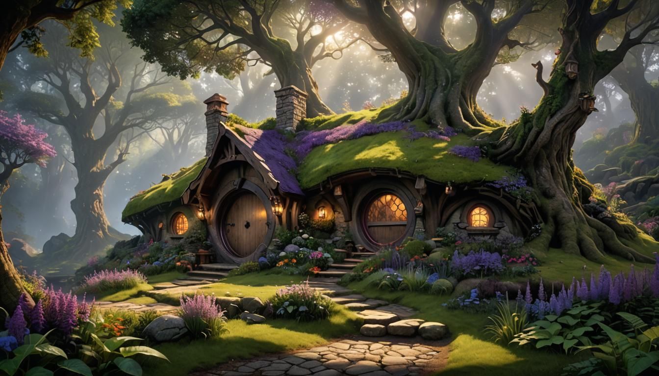 Enchanted Hobbit Hole in Ethereal Forest