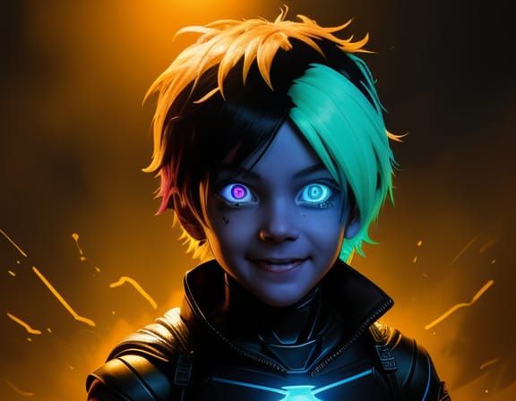 Neon Punk Child Superhero in Golden Hour Light