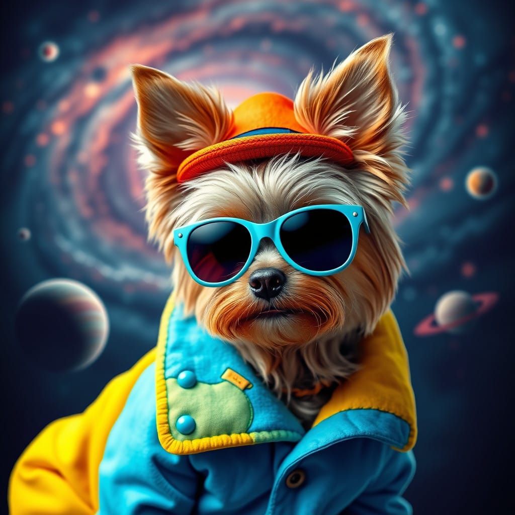 Yorkie in Electric Blue Space Age Chic