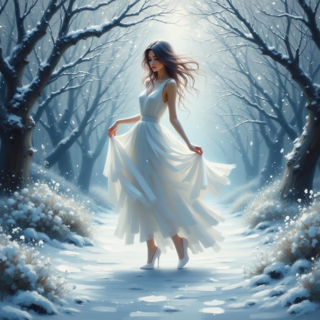 Snowy Garden Dance: Photorealistic Digital Art