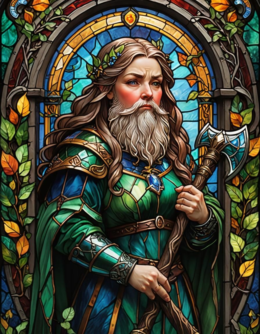 Dwarf with Axe in Stained Glass Style