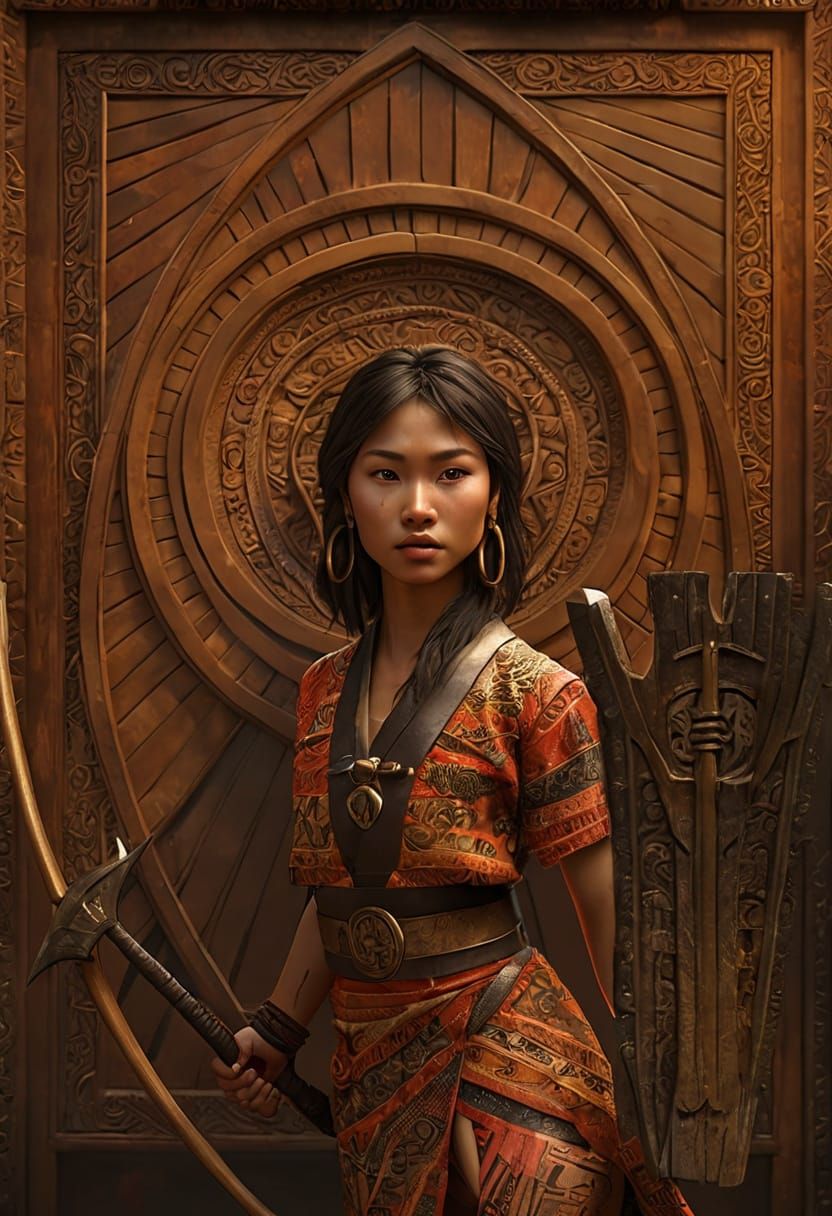 Southeast Asian Tribal Warrior with Axe and Club