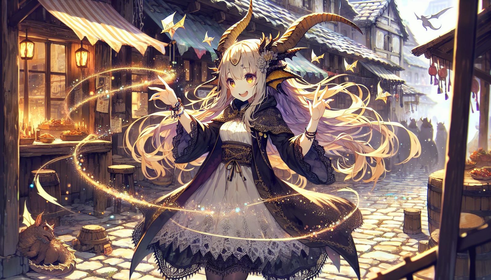 Dragon Girl's Magical Stroll in Anime Style