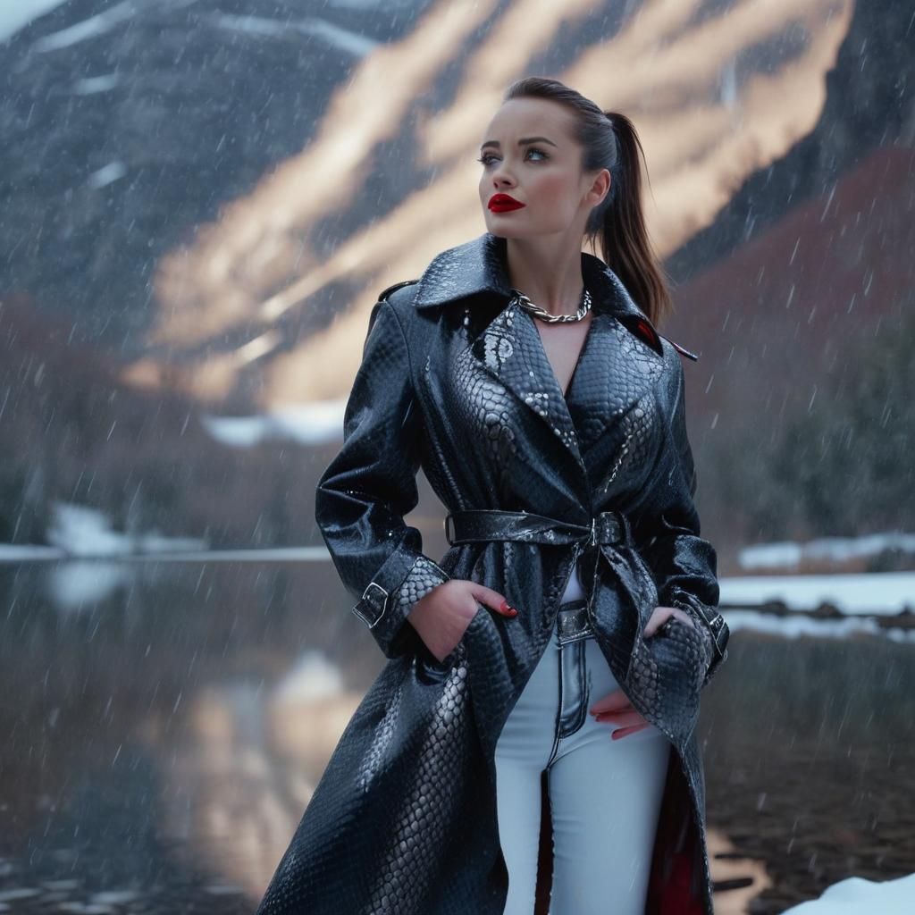 Dramatic Snowy Mountain Portrait with Lightning