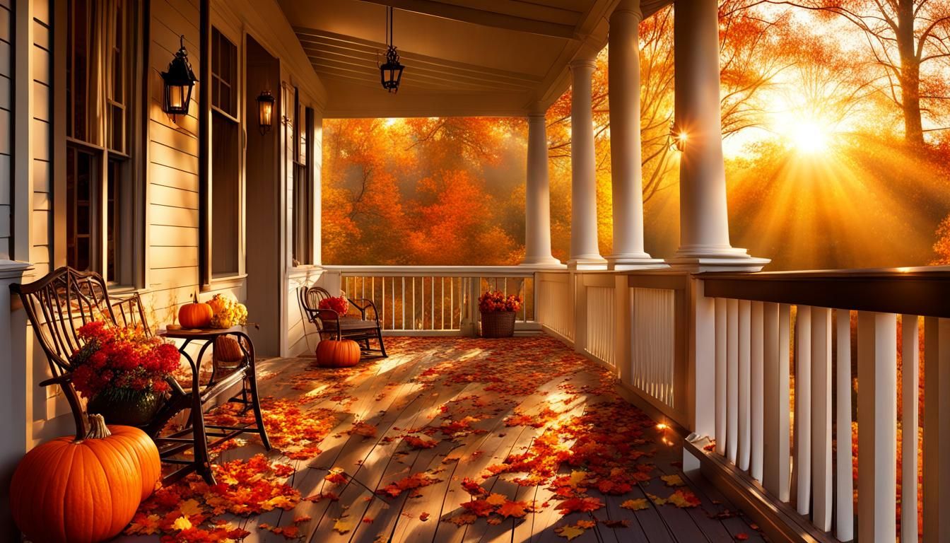 Magical Autumn Porch with Glittering Stars