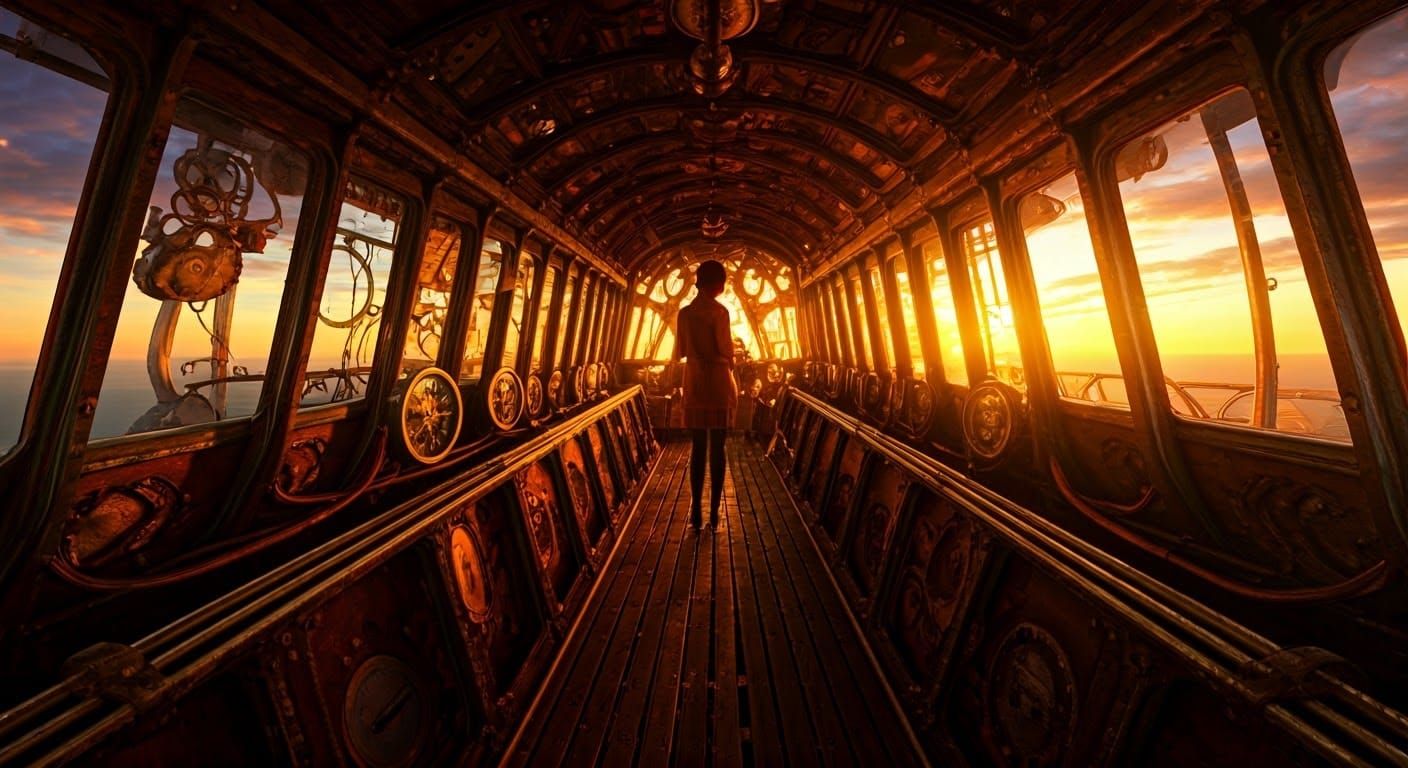 Steampunk Airship at Twilight in Miyazaki Style